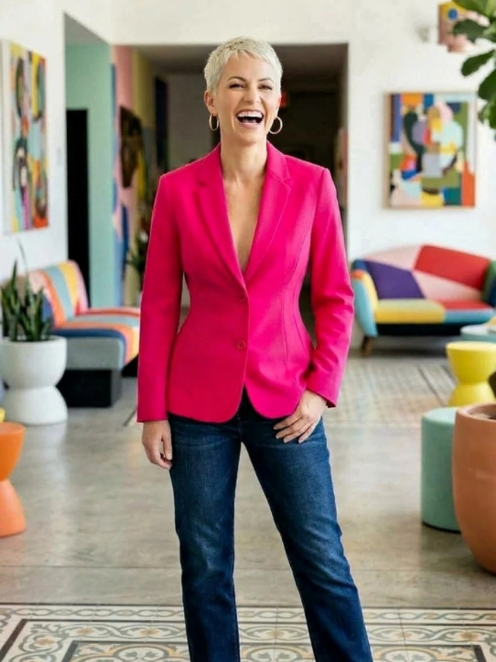 CLEO💞HOT Pink NEW WITHOUT TAGS Two-Button Blazer with Black/Beige Lining Sz 6